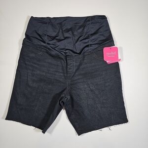 Isabel Maternity Crossover Panel Black Wash Denim Bermuda Shorts Size  NWT